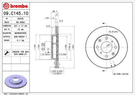 Гальмівний диск BREMBO 09C14510
