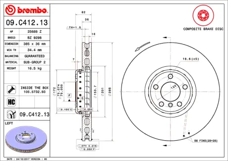 Гальмівний диск BREMBO 09C41213