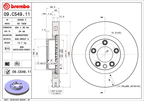 Гальмівний диск BREMBO 09C54911