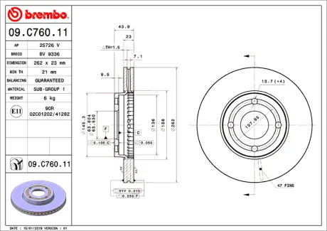 Тормозной диск Brembo BREMBO 09C76011