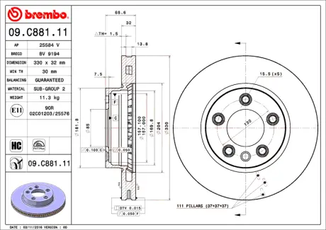 Гальмівний диск BREMBO 09C88111