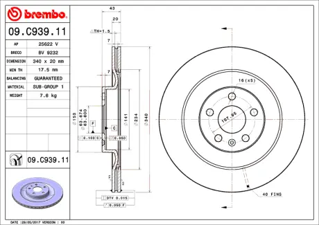 Тормозной диск Brembo Painted disk BREMBO 09C93911