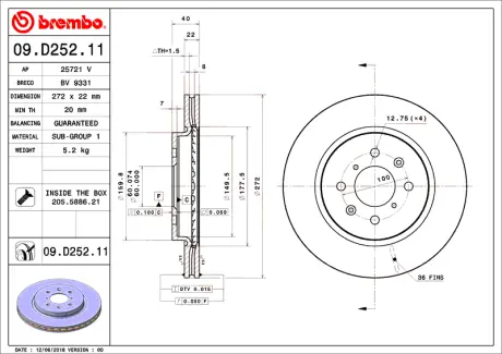 Гальмівний диск BREMBO 09D25211