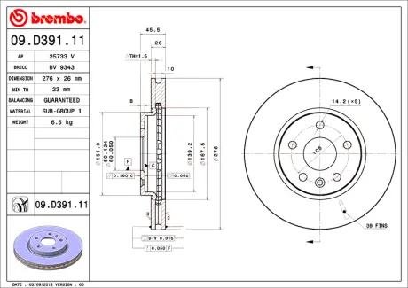 Гальмівний диск BREMBO 09D39111
