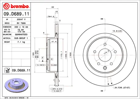 Диск гальмівний BREMBO 09D68911