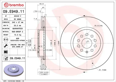 Гальмівний диск BREMBO 09E94911