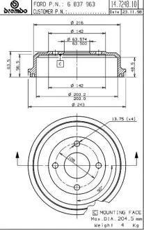 Барабан BREMBO 14724810