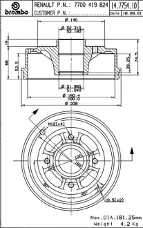 Гальмівний барабан BREMBO 14775410