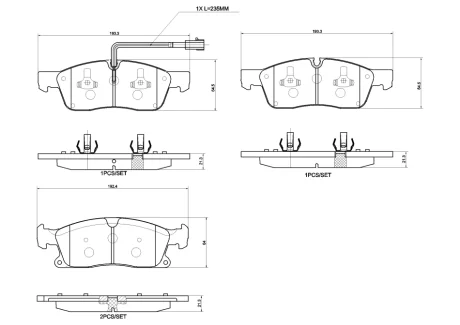 Колодки гальмівні дискові (комплект 4 шт) BREMBO P48001