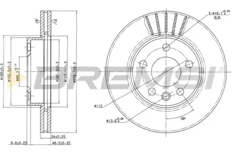 Гальмівний диск перед. T4 2.5TDI 96-03 R15 BREMSI CD7010V