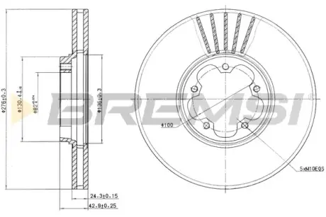 Гальмівний диск перед. Transit V-184 FWD 276X245 BREMSI CD7113V