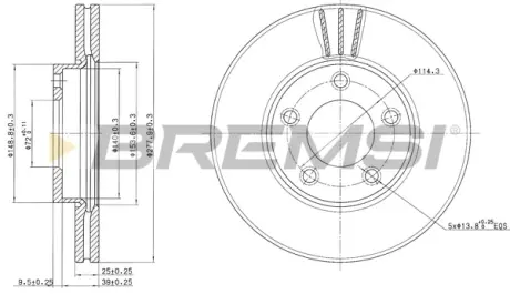 Гальмівний диск перед. Mazda 3/5 03- (278x25) BREMSI CD7311V