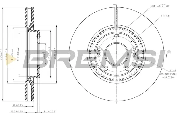 Гальмівний диск перед. Hyundai I30 /Kia Cee\'D/ Cerato III 1.4-2.6 11 - (300x28) BREMSI CD7795V (фото 1)