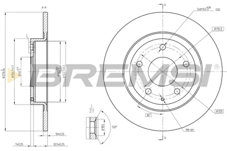 Гальмівний диск зад. Mazda 6 12- BREMSI CD8477S