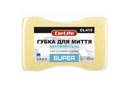 Губка для миття авто з вел.порами Super 195x130x70mm, жовта (10х10) CARLIFE CL-415