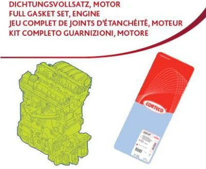 Повний комплект прокладок, двигун TOYOTA 1,6 16V 4A-FE 04.1992 - 01.1996 (вир-во) CORTECO 437168P