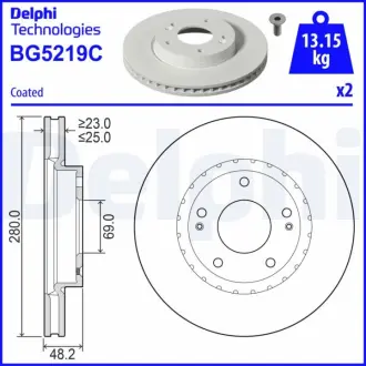 Диск гальмівний передній DELPHI BG5219C