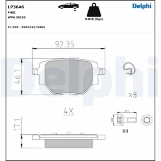 Комплект гальмівних колодок задн, CITROEN C4 III, C4 X FIAT 600E / 600 JEEP AVENGER OPEL CORSA F PEUGEOT 2008 II, 208 II 1.2-Electric 06.19- DELPHI LP3646