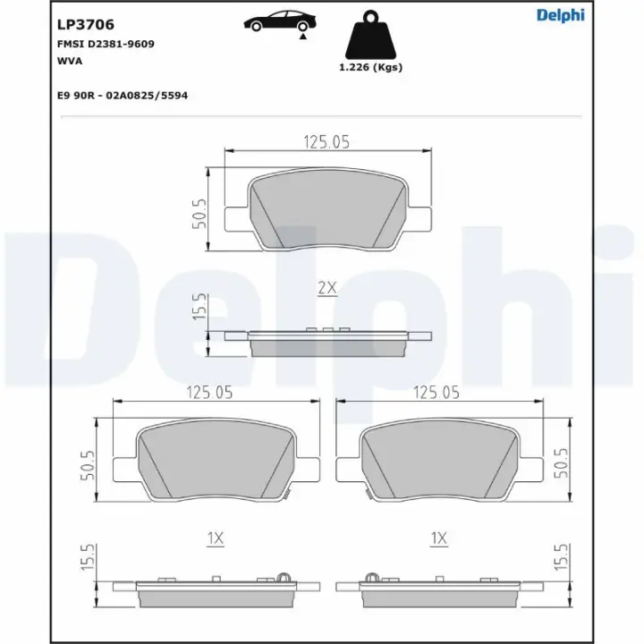 Комплект гальмівних колодок задн, HYUNDAI SANTA FE IV, SANTA FE V KIA CARNIVAL IV, SORENTO IV 1.6H-3.5 07.19- DELPHI LP3706 (фото 1)
