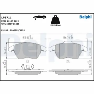 VW Гальмівні колодки передн. Audi A3 03- Golf V, Caddy III, Touran Skoda Octavia DELPHI LP3711