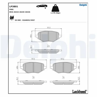Комплект гальмівних колодок задн, DS DS 3, DS 4 AUDI A1, A1 CITY CARVER, A2, A3, A4 B5, A4 B6, A4 B7, A6 C5, A8 D2, ALLROAD C5, TT CITROEN BERLINGO, BERLINGO/MINIVAN, C2 1.0-Electric 08.82- DELPHI LP3801