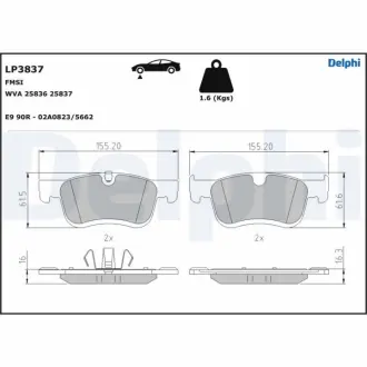 CITROEN передні гальмівні колодки CITROEN BERLINGO, BERLINGO/MINIVAN, C4 GRAND PICASSO II, C4 PICASSO II, C4 SPACETOURER, GRAND C4 SPACETOURER OPEL COMBO TOUR / LIFE, COMBO/MINIVAN 1.2-2.0D 02.13- DELPHI LP3837