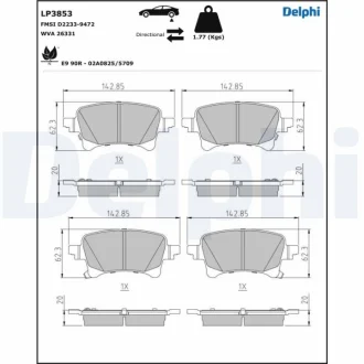 Комплект гальмівних колодок задн, JEEP GLADIATOR, WRANGLER IV 2.0-6.4 11.17- DELPHI LP3853