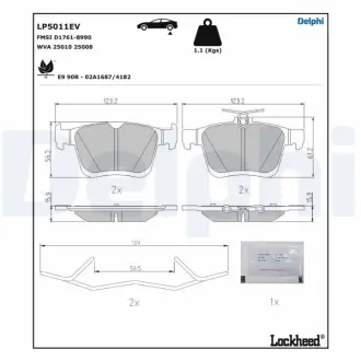 VW гальмів. колодки задн. GOLF VII e-Golf 14- DELPHI LP5011EV