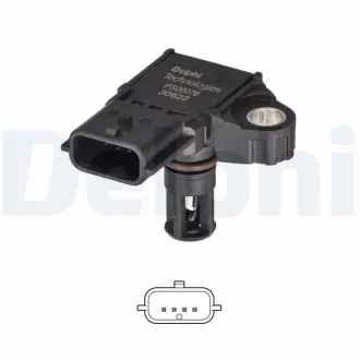Датчик тиску у впускному колекторі (4 pin) DACIA DOKKER, DOKKER/MINIVAN, DUSTER, LODGY, LOGAN II, LOGAN MCV II, SANDERO II RENAULT CAPTUR I, CLIO IV, CLIO IV/HATCHBACK, ESPACE V 1.3-2.0D 06.08- DELPHI PS2007612B1