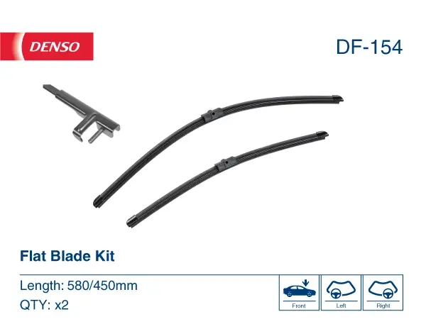 Щітка склоочисника безкаркасна передн (2шт) Flat Blades 580/450мм ALFA ROMEO 159, BRERA, SPIDER 06.05-12.12 DENSO DF154 (фото 1)
