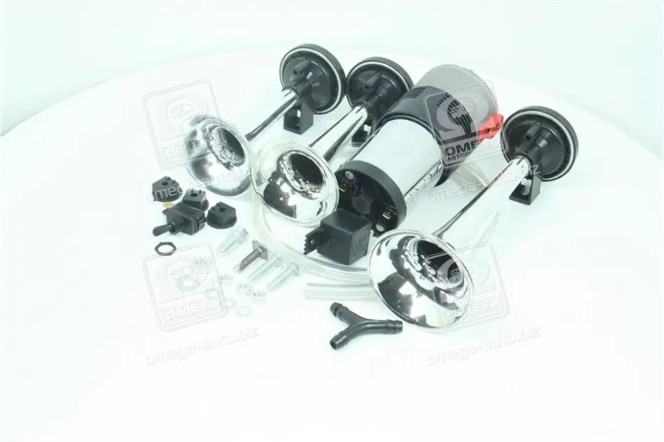 Сигнал дудка с компрессором 3шт хром 153/165/215мм 12V <ДК> DK SLA1015C (фото 1)