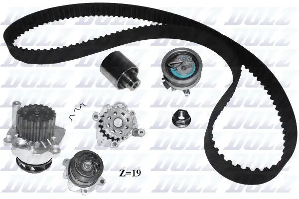 Комплект ГРМ (+ помпа) Caddy 04-/T5/Golf V 03-/Passat/Jetta 05- 1.9TDI DOLZ KD033 (фото 1)