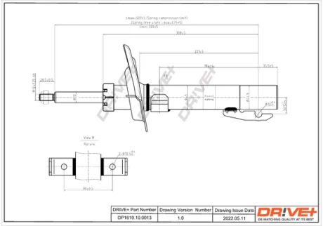DP1610.10.0013 Drive+ Амортизатор (передній) Renault Megane II 02- (Газ) DRIVE+ DP1610100013