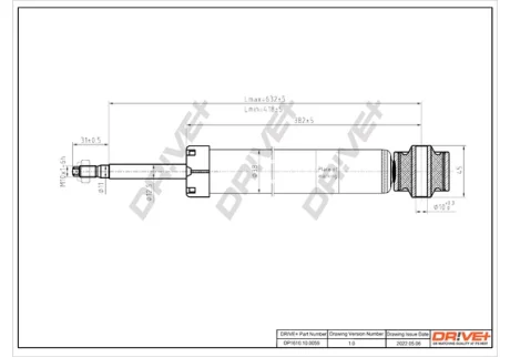 DP1610.10.0059 Drive+ Амортизатор (задній) Skoda Fabia 99-07 (Газ) DRIVE+ DP1610100059
