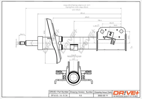 DP1610.10.0136 Drive+ Амортизатор (передній) Renault Laguna III 07- (Газ) DRIVE+ DP1610100136