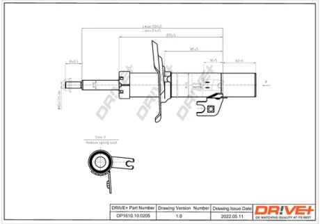 DP1610.10.0205 Drive+ Амортизатор (передній) правий PEUGEOT 107/CITROEN C1 /TOYOTA AYGO (B10) 05- DRIVE+ DP1610100205