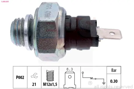 Датчик тиску оливи Seat Ibiza 0.9-1.2 84-93/Fiat Panda 0.7-1.0 80-04 (M12x1.5) EPS 1800001