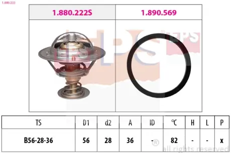 TOYOTA Термостат с прокладкой (Made in Italy!) t-82C Avensis 2.0, Corolla 02-, RAV 4 2.0D 01- EPS 1880222