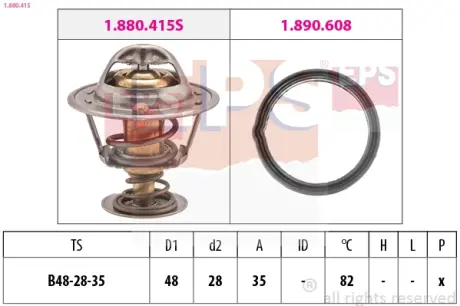 TOYOTA термостат (Made in Italy!) Avensis 03-, Corolla -01,Carina 82-,Camry 83-,Hyundai,Kia EPS 1880415