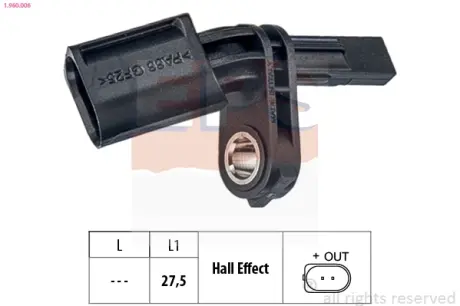 Датчик ABS (передній) VW T5 1.9-3.2 03-/Caddy III 1.4-2.0TDi 04-15 (R) EPS 1960006