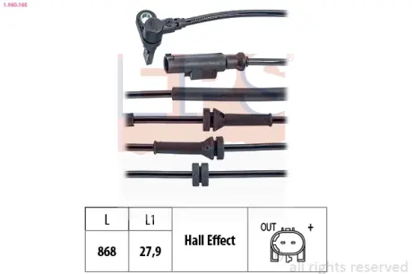 FIAT Датчик ABS перед. 500L 0.9-1.6 13- EPS 1960165