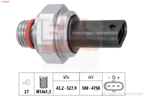 TOYOTA Датчик тиску ВГ AURIS 1.6 15-18, RAV 4 IV 2.0 15-18, BMW 1 (F20) 114 d/116 d/118 d 11- EPS 1980007