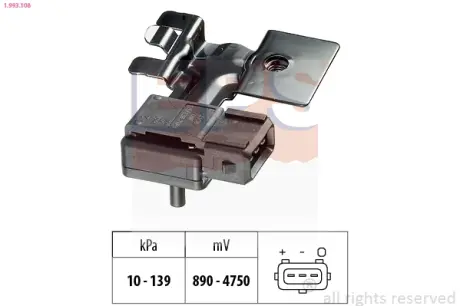 VOLVO Датчик тиску у впускному трубопроводі S60 I (384) 2.4 00-10, V70 II (285) 2.4 00-07 EPS 1993108