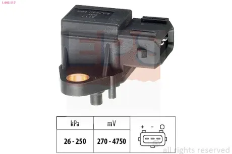 Датчик тиску в впускному колекторі Opel Omega B 2.5DTI 01-03/BMW 5 (E39) 2.0-3.0d 96- EPS 1993117