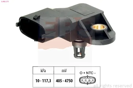 MITSUBISHI датчик тиску впуск.колектора ASX,Colt VI,Lancer VIII 08-,Honda Jazz,Fiat,Citroen,Ford Fiesta,Kuga II,Mondeo V EPS 1993171