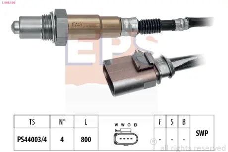 VW Лямбда-зонд GOLF 1.2/1.4 12-, TIGUAN 1.4 16-18, AUDI Q2 (GAB, GAG) 1.4 TFSI 16- EPS 1998199