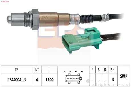 CITROEN лямбда-зонд (4 конт.) 1,1-2,9: Berlingo, Xsara, C3/5 PEUGEOT Partner/106/306/406 FIAT Scudo EPS 1998222