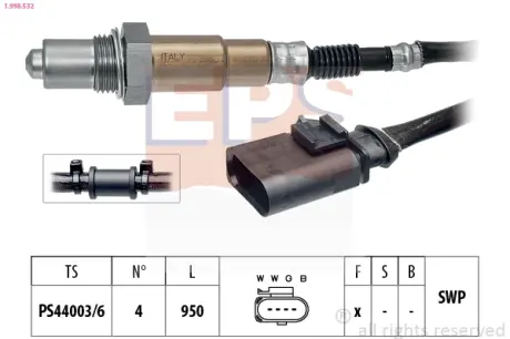 Лямбда-зонд (L 950mm) Skoda Octavia 1.6SRE 20- EPS 1.998.532