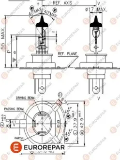 Лампа фари H4 12V-6055W Eurorepar EUROREPAR 1616431180