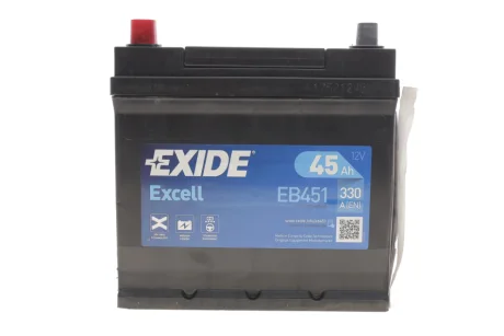Акумуляторна батарея 45Ah/330A (220x135x225/+L/B1) Excell АзІя (зберігання на складі 16 міс.) EXIDE DSC_EB451